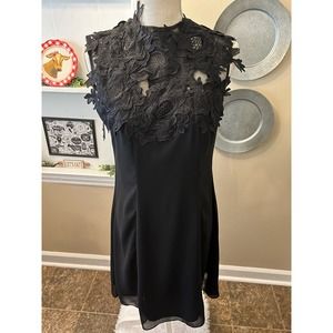 SLNY Fashions New York Black Lace Chiffon Sleeveless Cocktail Party Dress Size 6